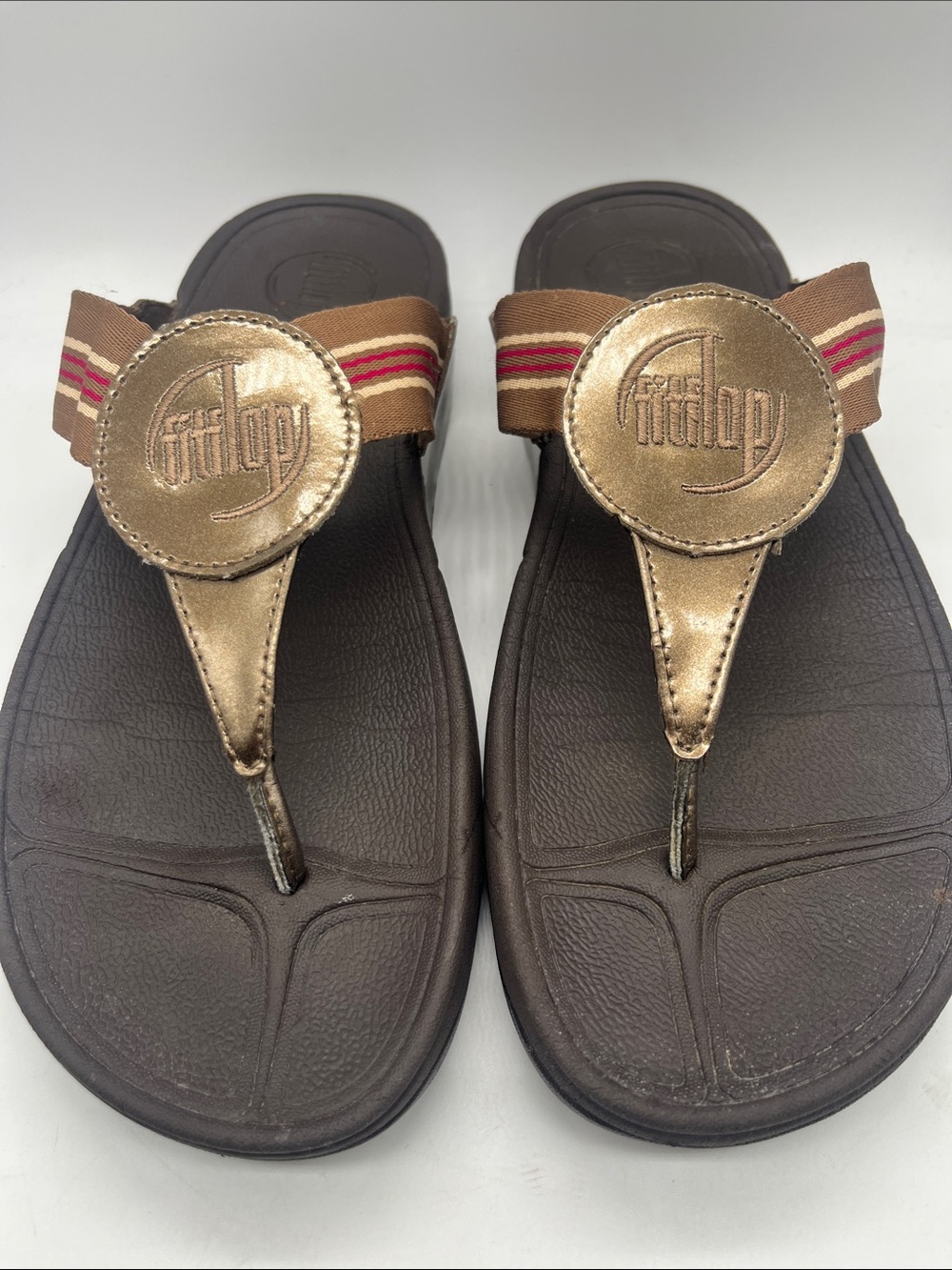 FITFLOP womens WALKSTAR Webbing Toe-Post Sandals slide Brown size 9